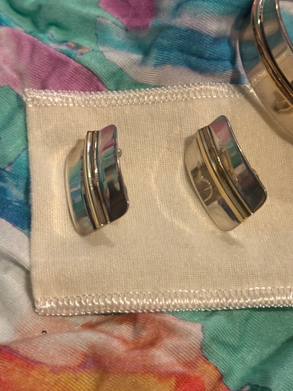 James Avery Sterling Silver & 14k Camino Earrings with Line Detail